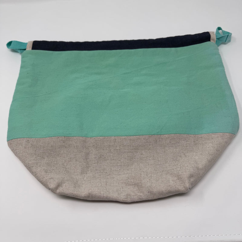 Large Handmade Drawstring Project Bag – Aqua Hand-dyed Cotton/Linen