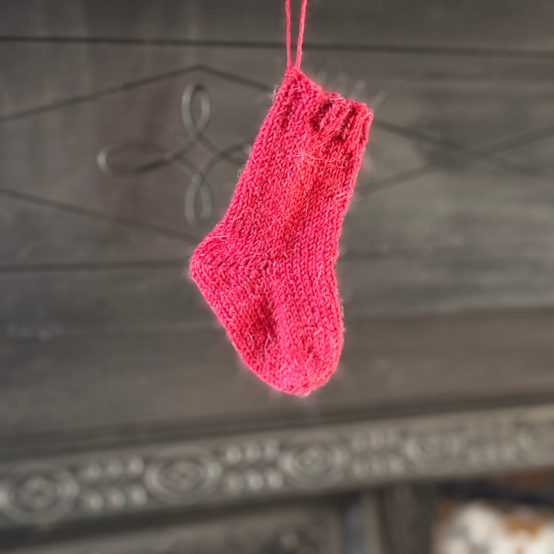 Mini toe up sock christmas stocking decoration course class workshop all about the yarn somerset between frome and shepton mallet close up