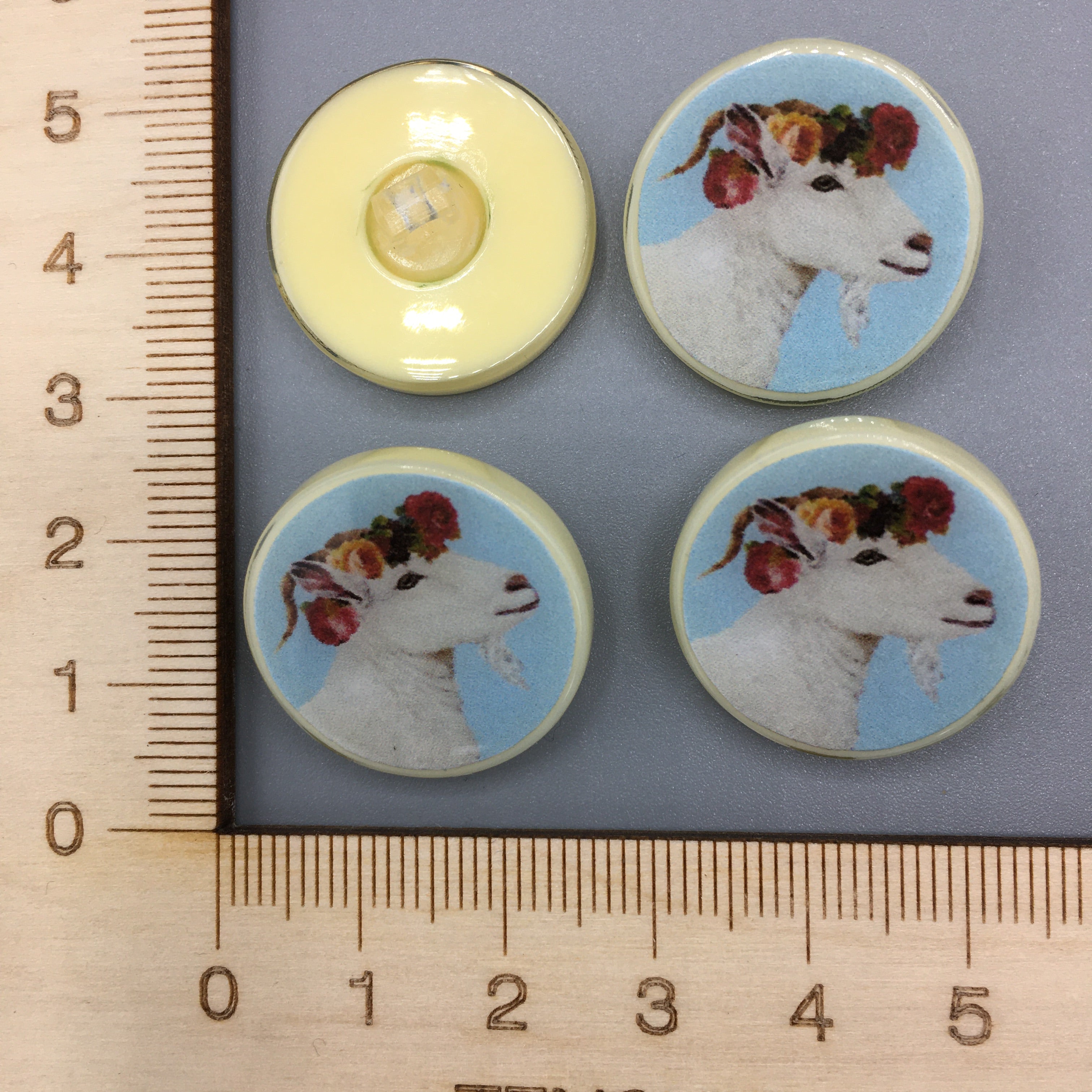 Floral Goat Button (Blue). B022 – All About The Yarn