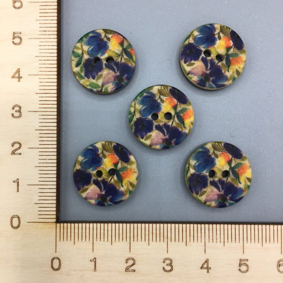 Floral Button (Blue) B025